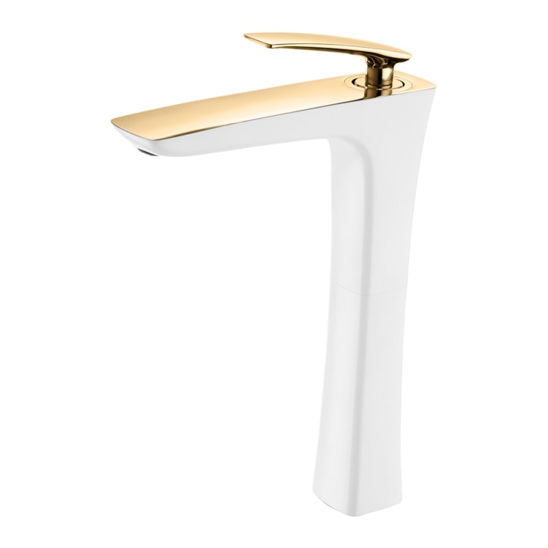 Misturador Monocomando Bica Alta para Lavatório - Branco e Dourado- Rubinettos RB8906