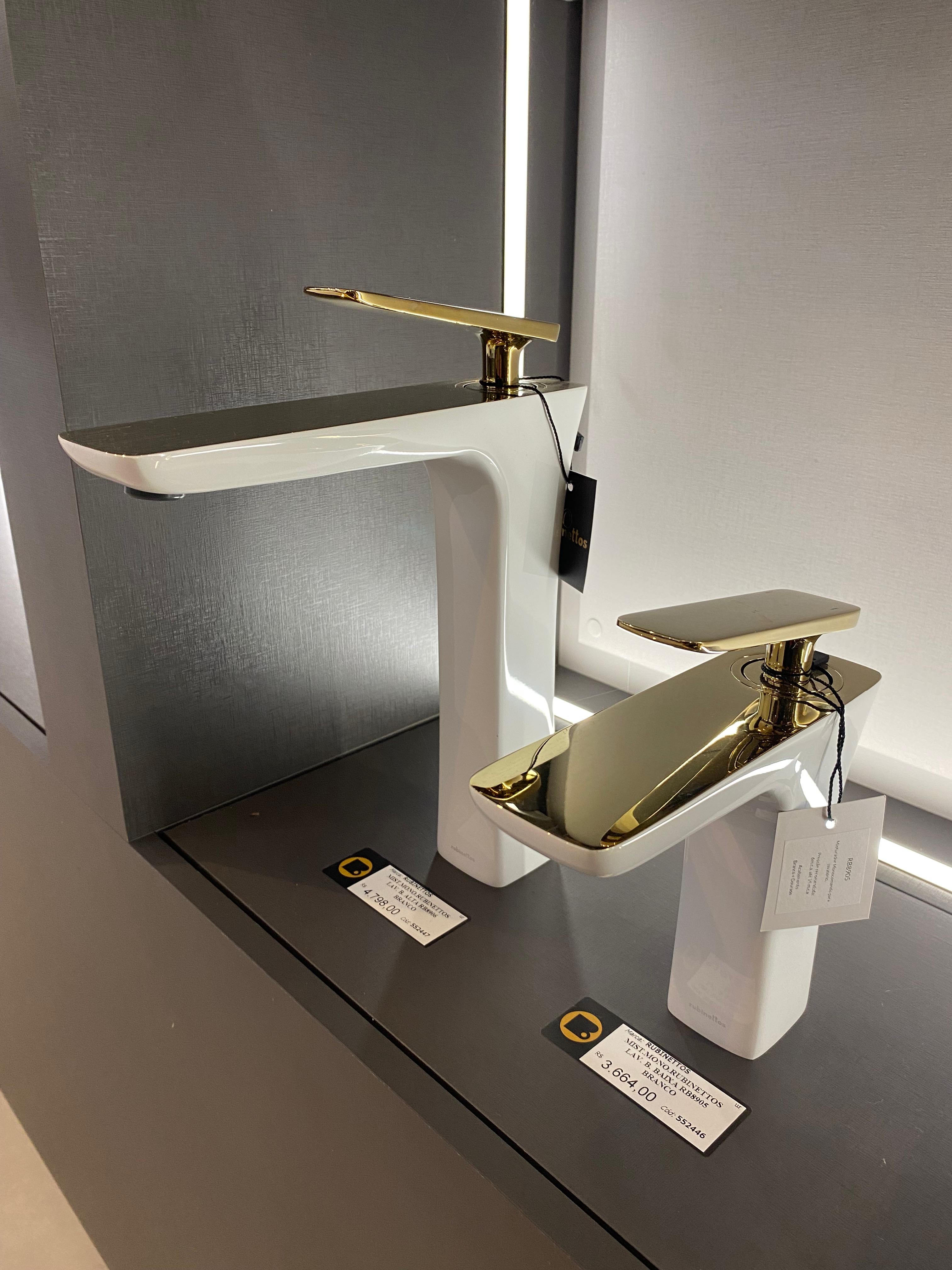 Misturador Monocomando Bica Alta para Lavatório - Branco e Dourado- Rubinettos RB8906