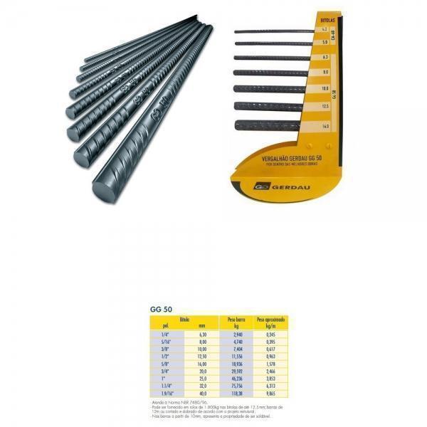 GERDAU VERGALHÃO CA-50 BITOLA 5/16 8,0MM X 12METROS BARRA DOBRADA