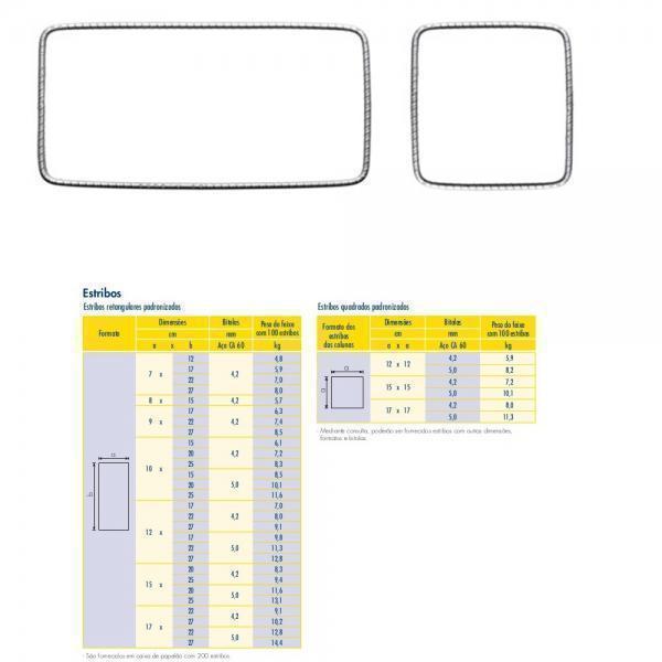 GERDAU ESTRIBO NERVURADO BITOLA 4,2MM DIMENSÕES 12CM X 12CM