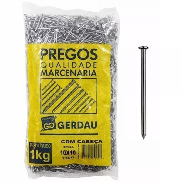 GERDAU PREGO QUALIDADE MARCENARIA COM CABEÇA MEDIDAS (JP X LPP) 10 X 10 (POL X BWG) 7/8 X 17 PESO 1KG (3250 UNIDADES POR KG)