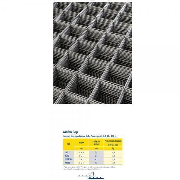 GERDAU MALHA POP REFORÇADO 15 CM X 15 CM BITOLA 4,2MM PAINEL 2,0 METROS X 3,0 METROS